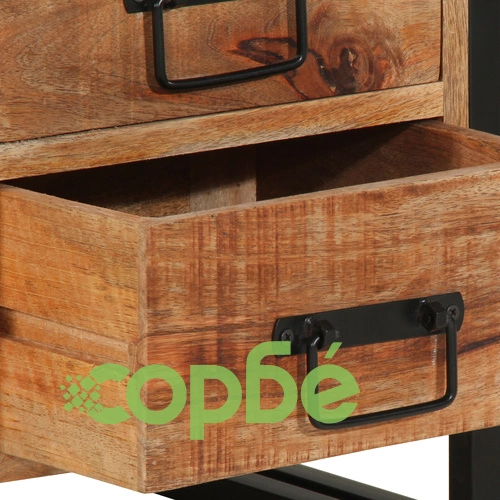 Нощно шкафче от масивно мангово дърво 40x35x50 см с 3 чекмеджета в индустриален стил ➤ топ цена ➤ sorbe.bg