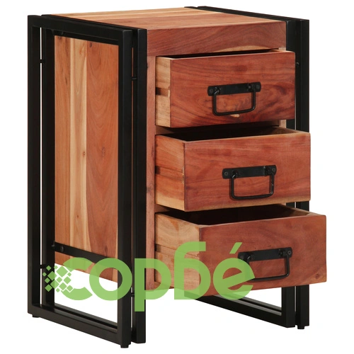 Нощно шкафче от масивна акациева дървесина 40x40x59 см с 3 чекмеджета ➤ топ цена ➤ sorbe.bg