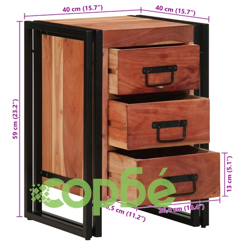 Нощно шкафче от масивна акациева дървесина 40x40x59 см с 3 чекмеджета ➤ топ цена ➤ sorbe.bg