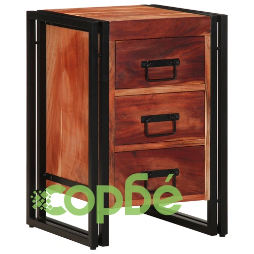 Нощно шкафче от масивна акациева дървесина 40x40x59 см с 3 чекмеджета ➤ топ цена ➤ sorbe.bg