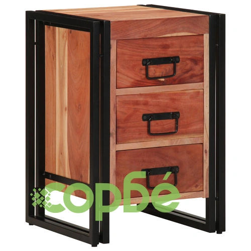 Нощно шкафче от масивна акациева дървесина 40x40x59 см с 3 чекмеджета ➤ топ цена ➤ sorbe.bg