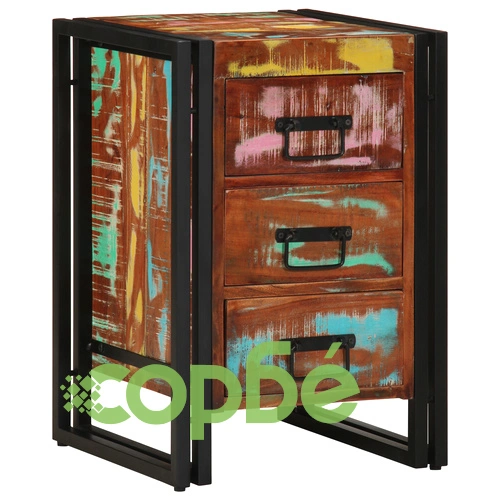 Нощно шкафче от масивно регенерирано дърво с три чекмеджета 40x35x50 см ➤ топ цена ➤ sorbe.bg