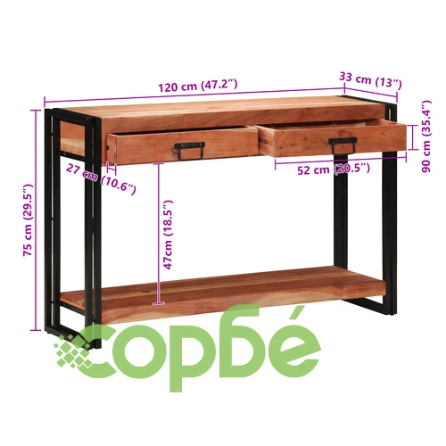 Конзолна маса от масивна акациева дървесина 120x33x75 см - универсална и стилна ➤ топ цена ➤ sorbe.bg