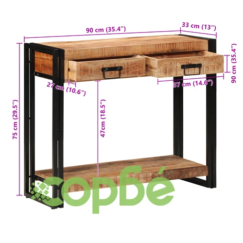 Конзолна маса от масивно манго дърво 90x33x75 см с текстурирано покритие ➤ топ цена ➤ sorbe.bg