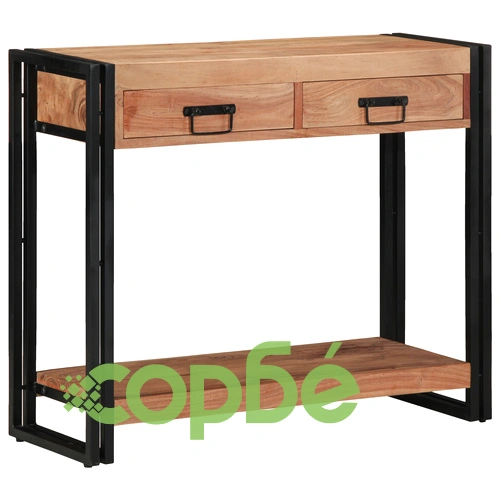 Конзолна маса от масивна акациева дървесина и метал - Черна 90x33x75 см ➤ топ цена ➤ sorbe.bg