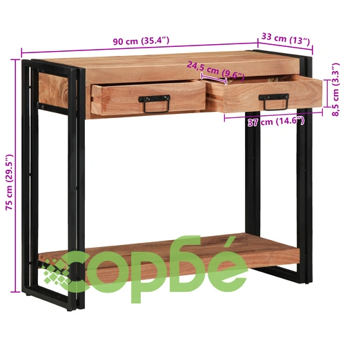 Конзолна маса от масивна акациева дървесина и метал - Черна 90x33x75 см ➤ топ цена ➤ sorbe.bg