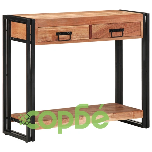 Конзолна маса от масивна акациева дървесина и метал - Черна 90x33x75 см ➤ топ цена ➤ sorbe.bg