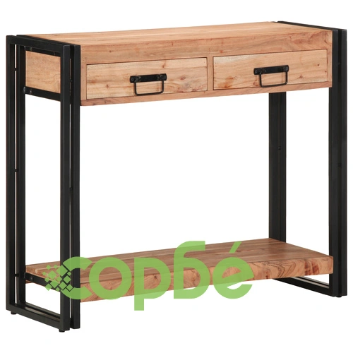 Конзолна маса от масивна акациева дървесина и метал - Черна 90x33x75 см ➤ топ цена ➤ sorbe.bg