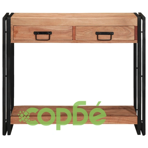 Конзолна маса от масивна акациева дървесина и метал - Черна 90x33x75 см ➤ топ цена ➤ sorbe.bg