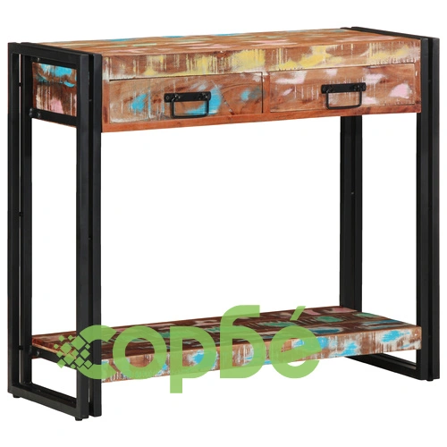 Конзолна маса от масивна регенерирана дървесина и метал, многоцветна, 90 см ➤ топ цена ➤ sorbe.bg