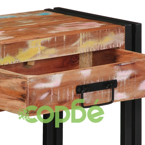 Конзолна маса от масивна регенерирана дървесина и метал, многоцветна, 90 см ➤ топ цена ➤ sorbe.bg