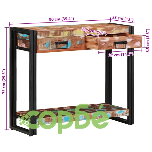 Конзолна маса от масивна регенерирана дървесина и метал, многоцветна, 90 см ➤ топ цена ➤ sorbe.bg