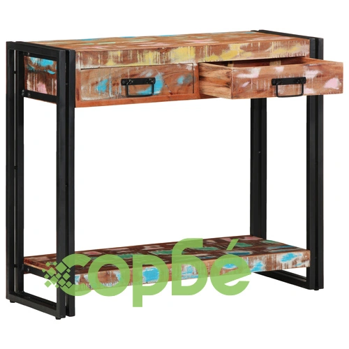 Конзолна маса от масивна регенерирана дървесина и метал, многоцветна, 90 см ➤ топ цена ➤ sorbe.bg