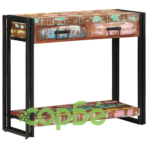 Конзолна маса от масивна регенерирана дървесина и метал, многоцветна, 90 см ➤ топ цена ➤ sorbe.bg
