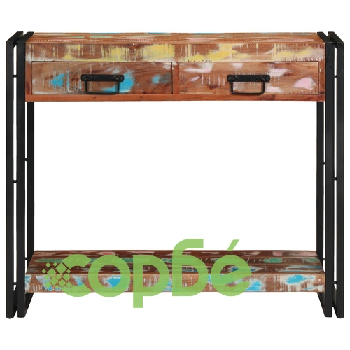 Конзолна маса от масивна регенерирана дървесина и метал, многоцветна, 90 см ➤ топ цена ➤ sorbe.bg