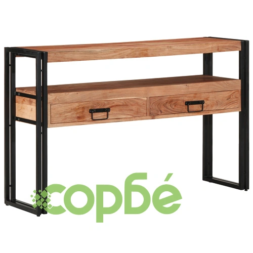 Комплект от 2 Крайни Масички Черни 120x33x75 см от Масивна Акациева Дървесина и Метал ➤ топ цена ➤ sorbe.bg