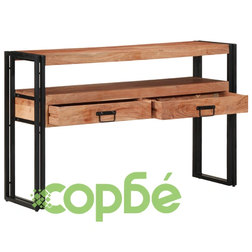 Комплект от 2 Крайни Масички Черни 120x33x75 см от Масивна Акациева Дървесина и Метал ➤ топ цена ➤ sorbe.bg