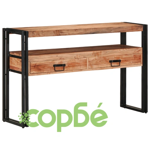 Комплект от 2 Крайни Масички Черни 120x33x75 см от Масивна Акациева Дървесина и Метал ➤ топ цена ➤ sorbe.bg