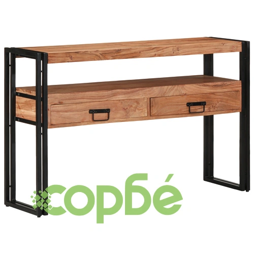 Комплект от 2 Крайни Масички Черни 120x33x75 см от Масивна Акациева Дървесина и Метал ➤ топ цена ➤ sorbe.bg