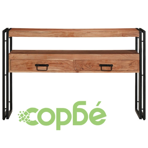 Комплект от 2 Крайни Масички Черни 120x33x75 см от Масивна Акациева Дървесина и Метал ➤ топ цена ➤ sorbe.bg