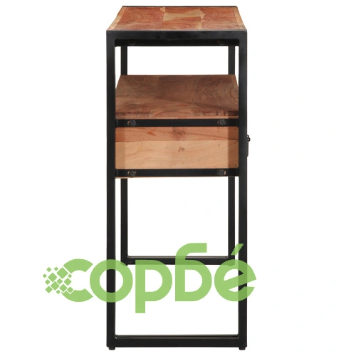 Комплект от 2 Крайни Масички Черни 120x33x75 см от Масивна Акациева Дървесина и Метал ➤ топ цена ➤ sorbe.bg