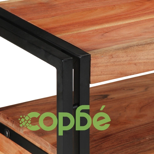 Комплект от 2 Крайни Масички Черни 120x33x75 см от Масивна Акациева Дървесина и Метал ➤ топ цена ➤ sorbe.bg