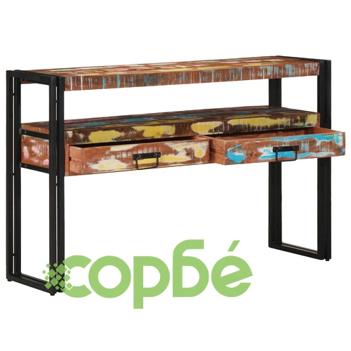 Комплект крайни масички от рециклирана дървесина и метал, многоцветни, 120x33x75 см ➤ топ цена ➤ sorbe.bg