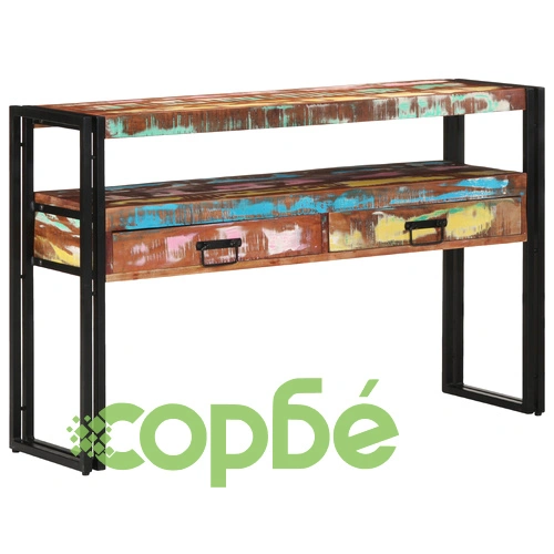 Комплект крайни масички от рециклирана дървесина и метал, многоцветни, 120x33x75 см ➤ топ цена ➤ sorbe.bg