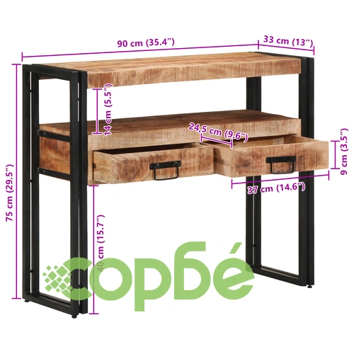 Комплект от 2 Крайни Масички от Масивно Манго Дърво и Метал, Черни, 90x33x75 см ➤ топ цена ➤ sorbe.bg
