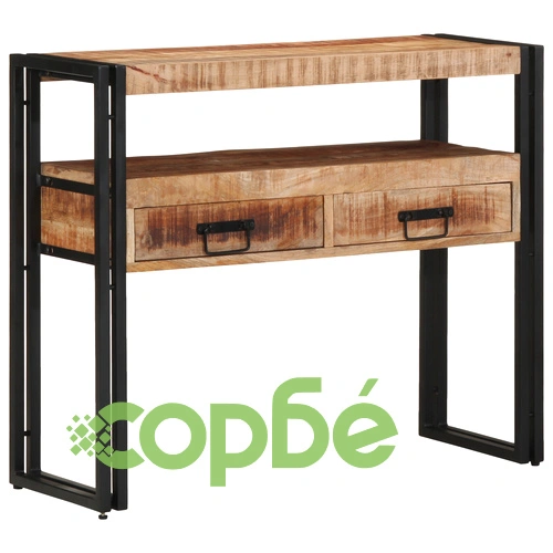 Комплект от 2 Крайни Масички от Масивно Манго Дърво и Метал, Черни, 90x33x75 см ➤ топ цена ➤ sorbe.bg