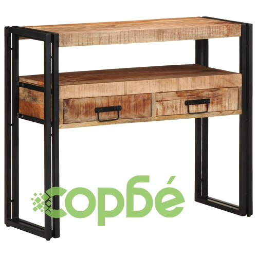 Комплект от 2 Крайни Масички от Масивно Манго Дърво и Метал, Черни, 90x33x75 см ➤ топ цена ➤ sorbe.bg