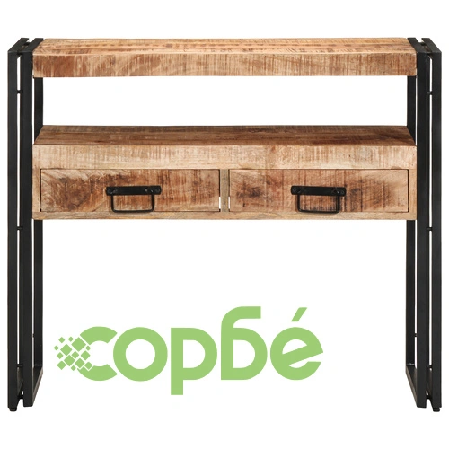 Комплект от 2 Крайни Масички от Масивно Манго Дърво и Метал, Черни, 90x33x75 см ➤ топ цена ➤ sorbe.bg