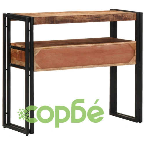 Комплект от 2 Крайни Масички от Масивно Манго Дърво и Метал, Черни, 90x33x75 см ➤ топ цена ➤ sorbe.bg