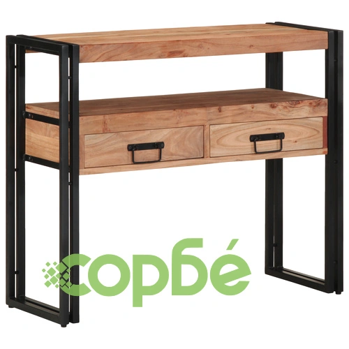 Конзолна маса от масивна акациева дървесина и метал в черен цвят 90x33x75 см ➤ топ цена ➤ sorbe.bg