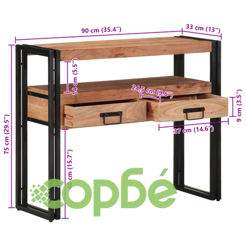 Конзолна маса от масивна акациева дървесина и метал в черен цвят 90x33x75 см ➤ топ цена ➤ sorbe.bg