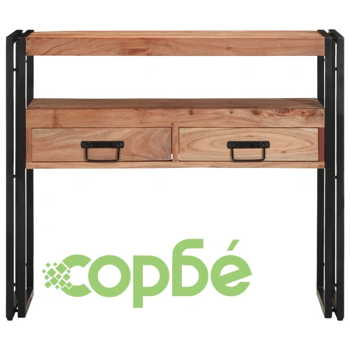 Конзолна маса от масивна акациева дървесина и метал в черен цвят 90x33x75 см ➤ топ цена ➤ sorbe.bg