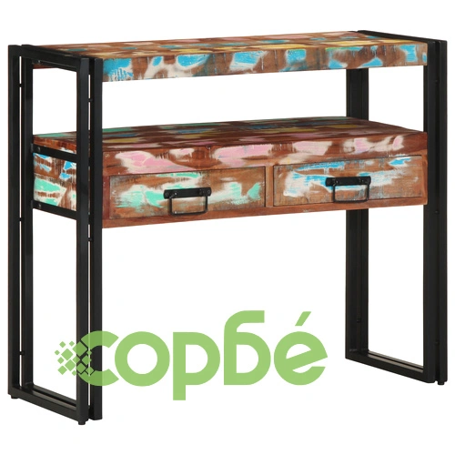 Комплект от 2 крайни масички от регенерирано дърво и метал, 90x33x75 см, многоцветни ➤ топ цена ➤ sorbe.bg