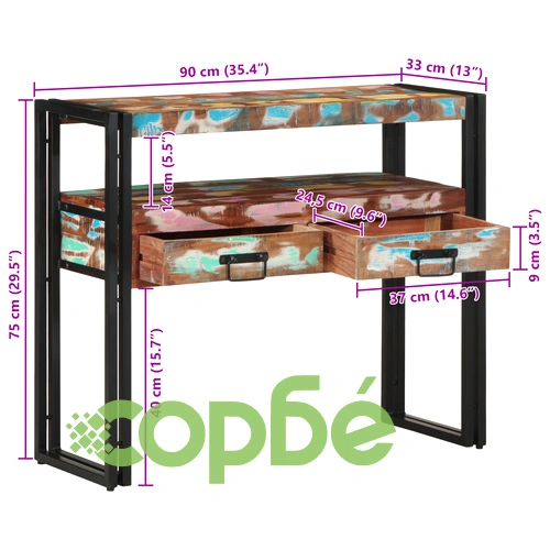 Комплект от 2 крайни масички от регенерирано дърво и метал, 90x33x75 см, многоцветни ➤ топ цена ➤ sorbe.bg