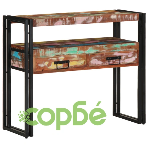 Комплект от 2 крайни масички от регенерирано дърво и метал, 90x33x75 см, многоцветни ➤ топ цена ➤ sorbe.bg