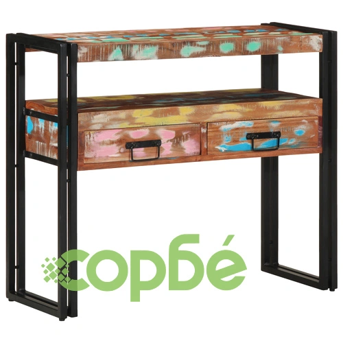 Комплект от 2 крайни масички от регенерирано дърво и метал, 90x33x75 см, многоцветни ➤ топ цена ➤ sorbe.bg