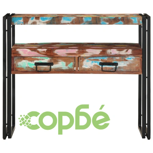 Комплект от 2 крайни масички от регенерирано дърво и метал, 90x33x75 см, многоцветни ➤ топ цена ➤ sorbe.bg