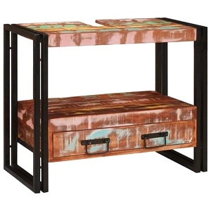 Шкаф за мивка от масивно регенерирано дърво и желязо 71x33x58 см