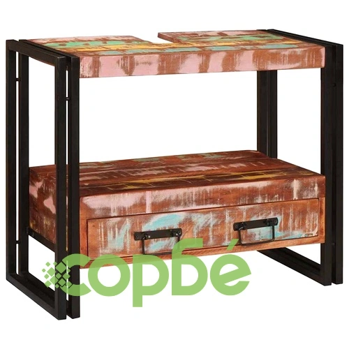 Шкаф за мивка от масивно регенерирано дърво и желязо 71x33x58 см ➤ топ цена ➤ sorbe.bg