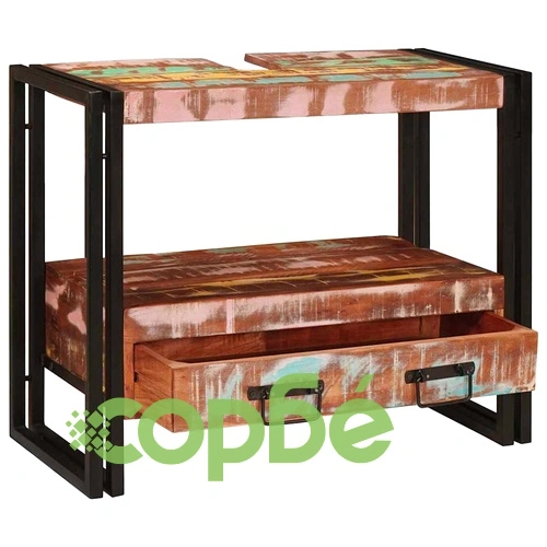 Шкаф за мивка от масивно регенерирано дърво и желязо 71x33x58 см ➤ топ цена ➤ sorbe.bg