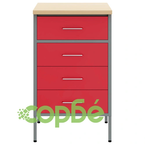 Работен шкаф от стомана с 4 чекмеджета - червен, 50x55x85 см ➤ топ цена ➤ sorbe.bg
