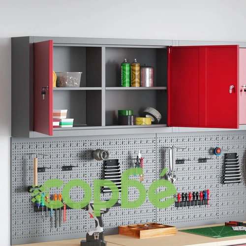 Стенен инструментален шкаф от стомана в червен цвят, 100x20x55 см ➤ топ цена ➤ sorbe.bg