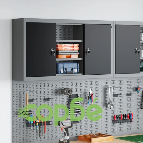 Стенен инструментален шкаф с перфорирана дъска, черен, 100x20x55 см, стомана ➤ топ цена ➤ sorbe.bg