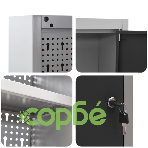 Стенен инструментален шкаф с перфорирана дъска, черен, 100x20x55 см, стомана ➤ топ цена ➤ sorbe.bg