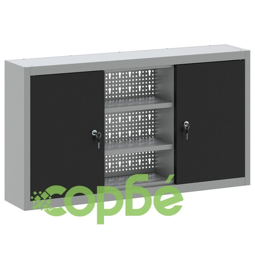 Стенен инструментален шкаф с перфорирана дъска, черен, 100x20x55 см, стомана ➤ топ цена ➤ sorbe.bg