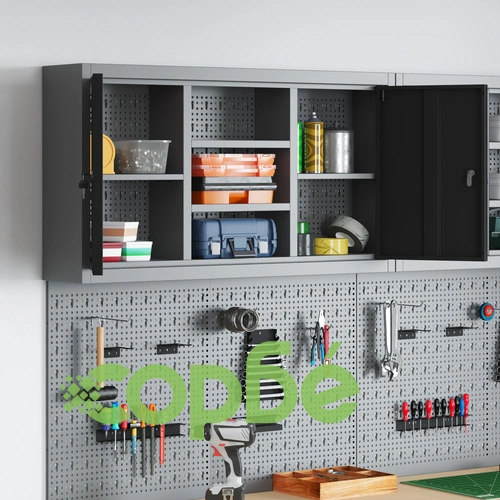 Стенен инструментален шкаф с перфорирана дъска, черен, 100x20x55 см, стомана ➤ топ цена ➤ sorbe.bg
